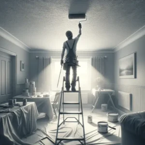 A Painter is painting house ceiling