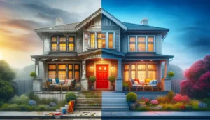 transformation of a house with faded on the left to fresh look