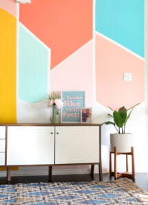 an interior house wall with geometric paint schema