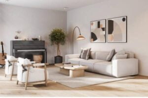 interior view of a living room that painted in a while